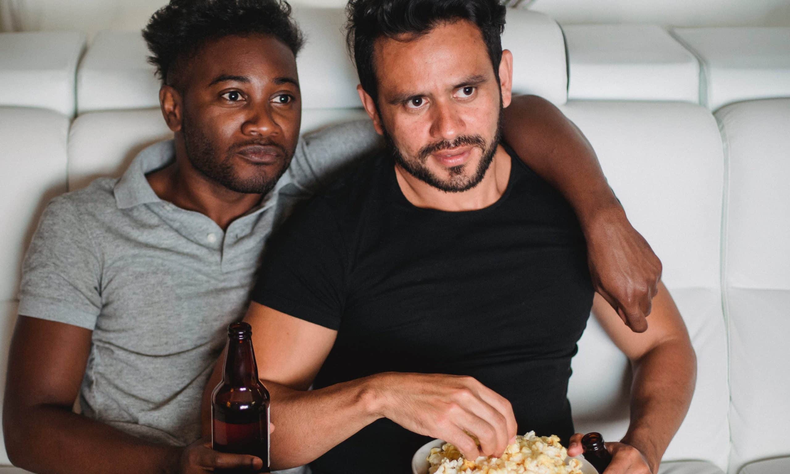 A gay male couples in cinema therapy for couples